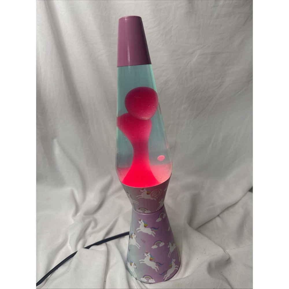 Unicorn Rainbow Lava Lamp  Pink Multicolor base Pink Lava Blue Liquid 16"